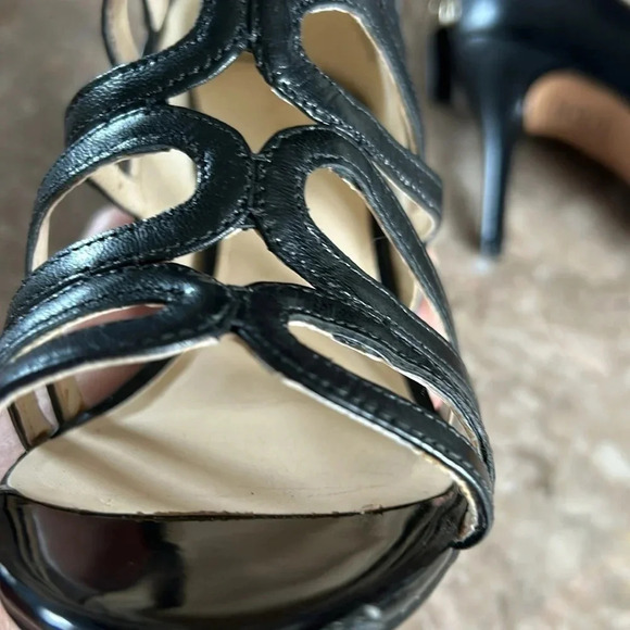 Nine West black leather gladiator heel shoes,open toe,back zip,event,great cond - Picture 15 of 16